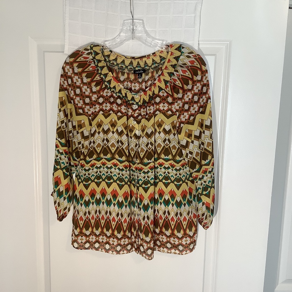 Rafaella Ladies Sheer Button Down Blouse Multi Color Size S